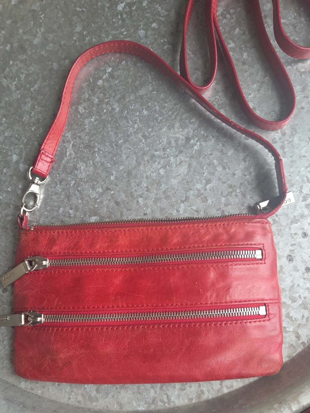HOBO Red Leather Crossbody Wristlet Bag with Dual Zip Pockets